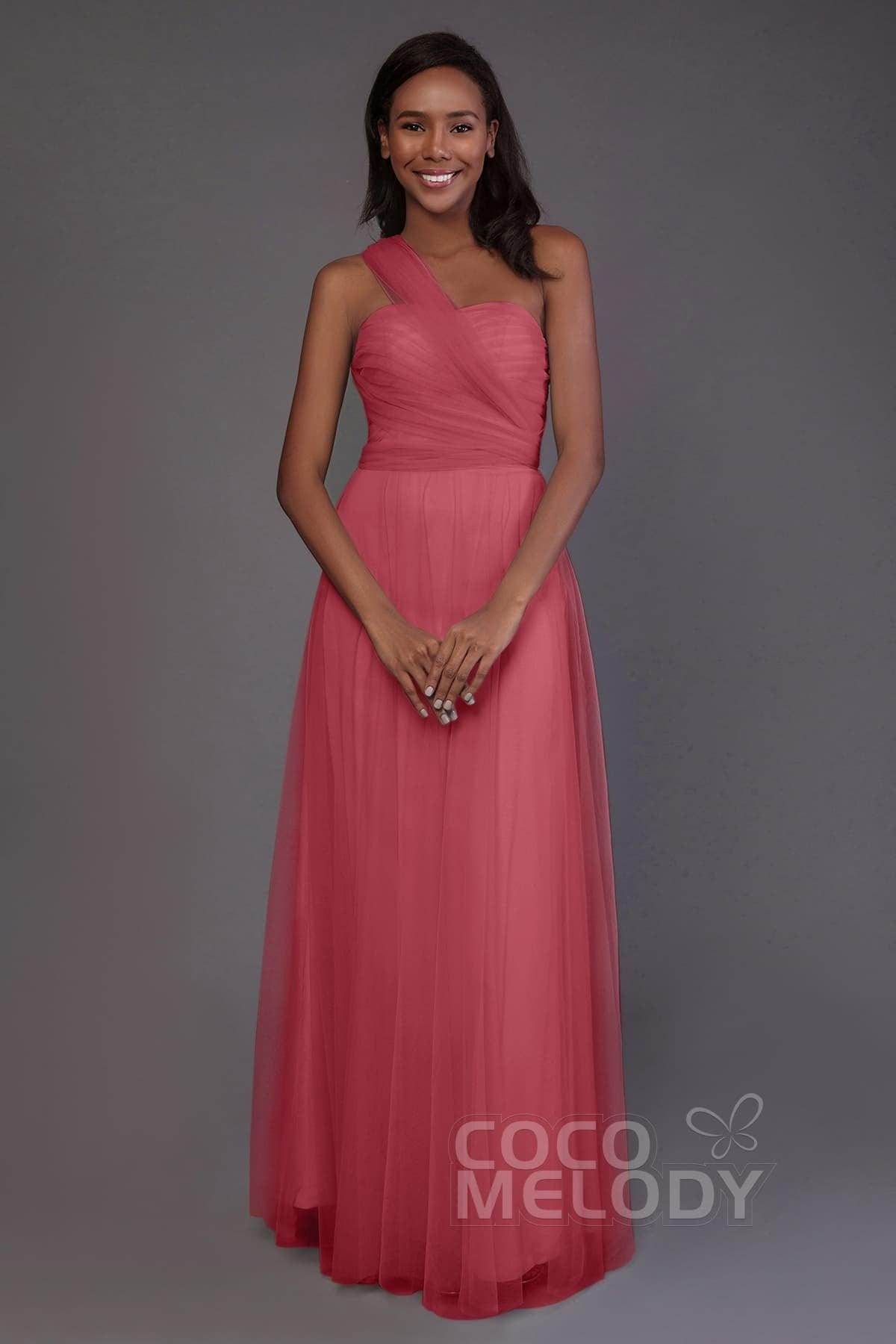 Sheath-Column Floor Length Tulle Bridesmaid Dress PR3502 - COCOMELODY
